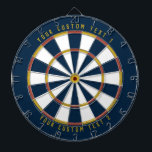 Personalized Mid-Century Mustard Yellow Red & Blue Dart Board<br><div class="desc">Dartboard with a mid-century color scheme (dark blue,  red,  and mustard yellow) with your personalized text on the top and bottom of the board. Add this to your mid-century modern home decor!</div>