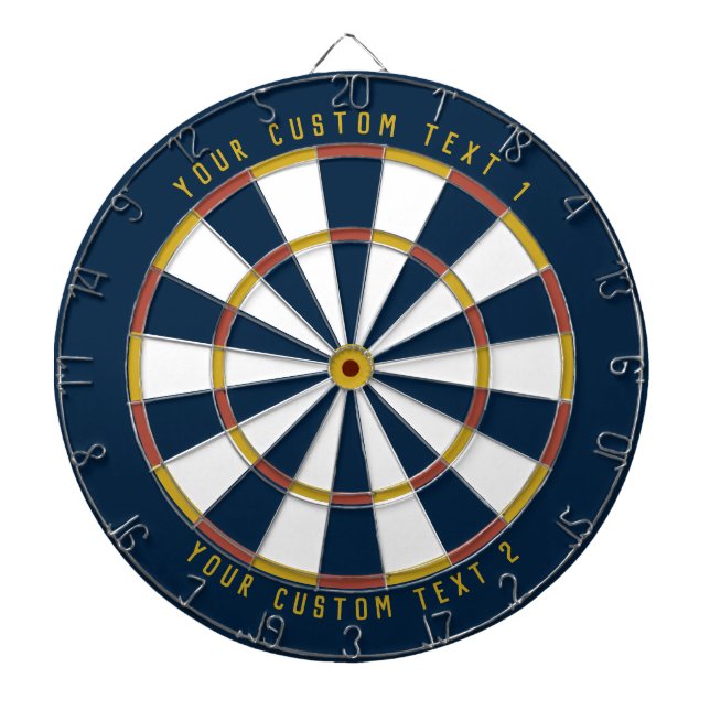 Personalized Mid-Century Mustard Yellow Red & Blue Dart Board (Front)