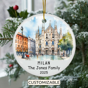 Personalized Milan Ornament, Italy Ceramic Ornament