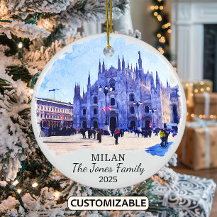 Personalized Milan Ornament, Italy Ceramic Ornament