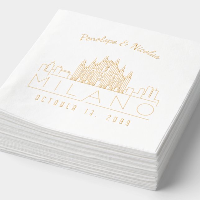 Personalized Milano Wedding Napkins Gold Foil (Detail)