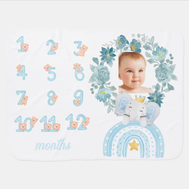 Personalized Milestone Baby boy  Blanket (Horizontal)