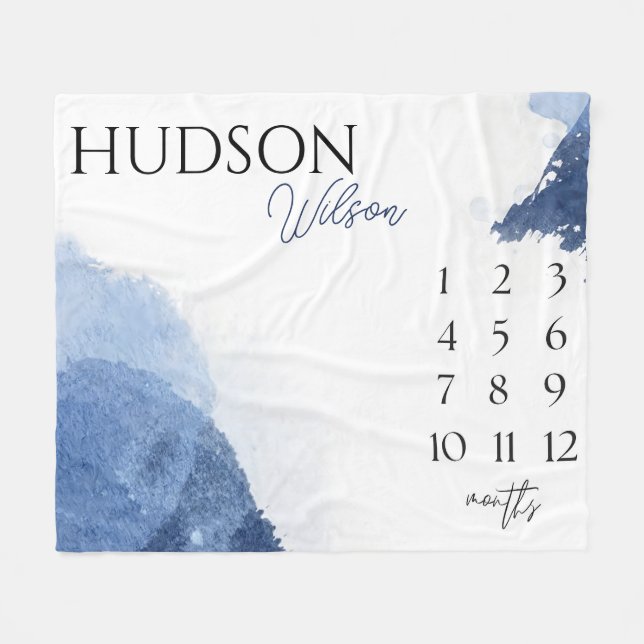 Personalized Milestone Blanket Baby Boy Blanket  (Front (Horizontal))