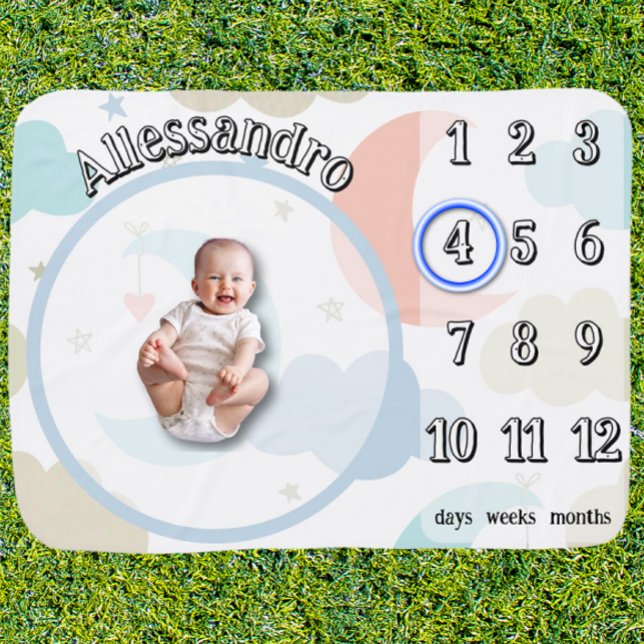 Personalized Milestone Moon & Stars Sky  Baby Blanket (Creator Uploaded)