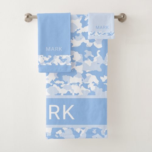 Personalized Military Blue Camo Camouflage Bath Towel Set