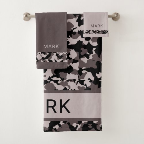 Personalized Military Brown Camo Camouflage Bath Towel Set