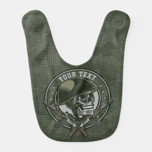 Personalized Military Camo Soldier Skull and Guns Baby Bib