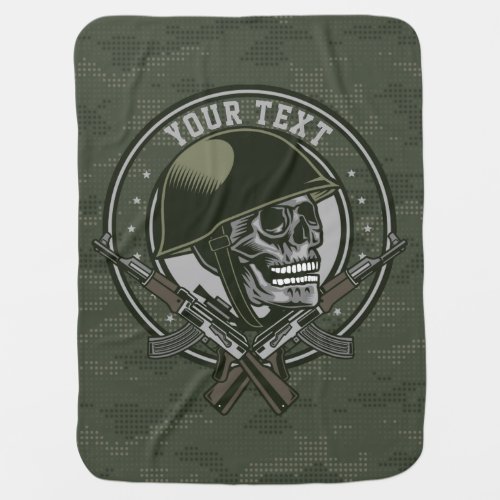 Personalized Military Camo Soldier Skull and Guns  Baby Blanket