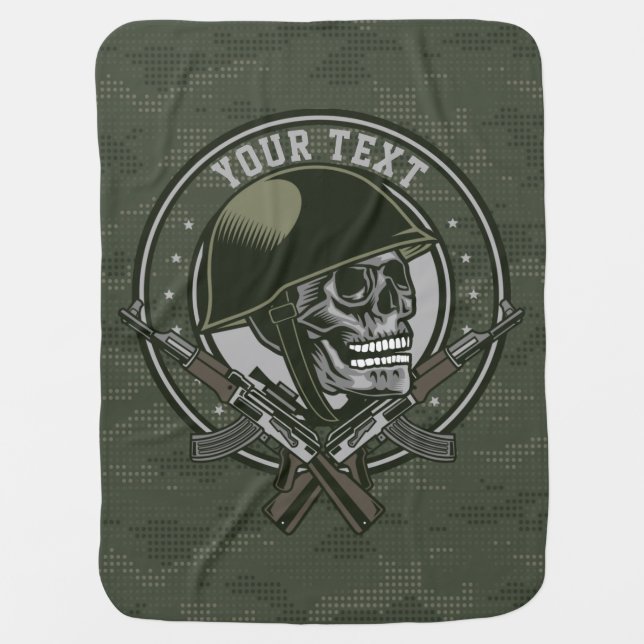 Personalized Military Camo Soldier Skull and Guns  Baby Blanket (Front)