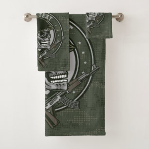 Personalized Military Camo Soldier Skull and Guns Bath Towel Set