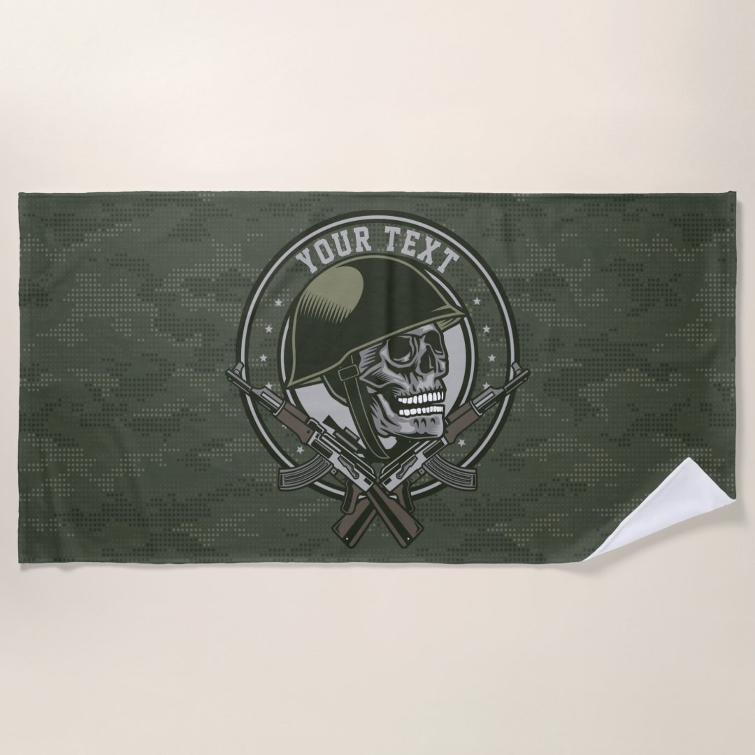 Personalized Military Camo Soldier Skull and Guns Beach Towel Zazzle