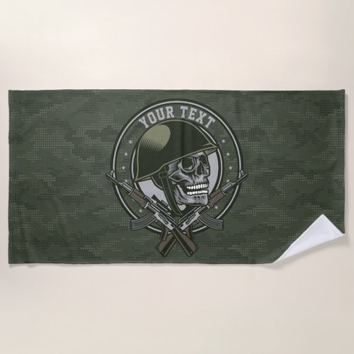 Personalized Military Camo Soldier Skull and Guns Beach Towel