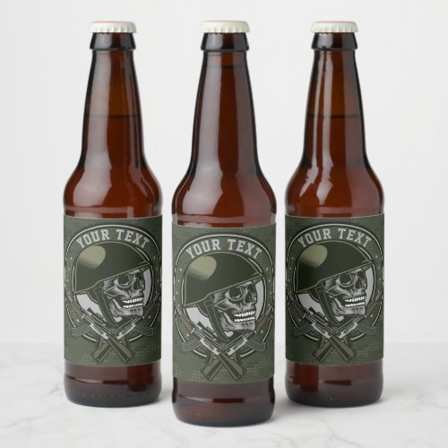 Personalized Military Camo Soldier Skull and Guns  Beer Bottle Label