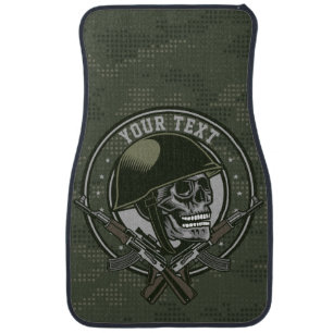 Personalized Military Camo Soldier Skull and Guns Car Floor Mat