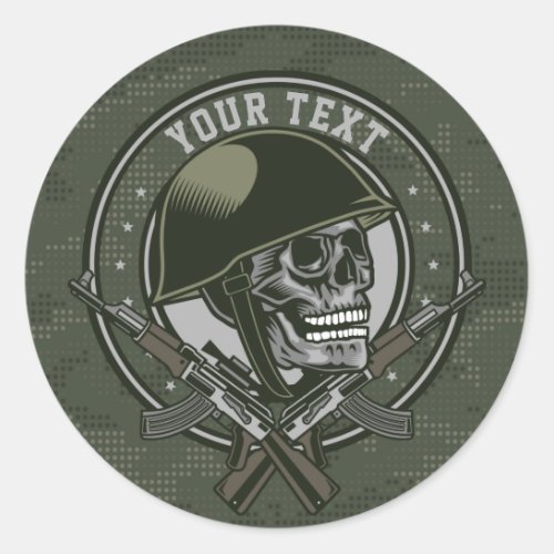Personalized Military Camo Soldier Skull and Guns  Classic Round Sticker