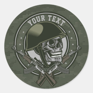 Personalized Military Camo Soldier Skull and Guns Classic Round Sticker