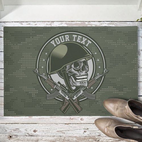 Personalized Military Camo Soldier Skull and Guns  Doormat