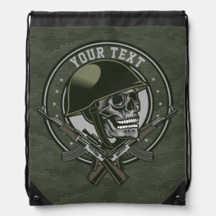 Personalized Military Camo Soldier Skull and Guns  Drawstring Bag