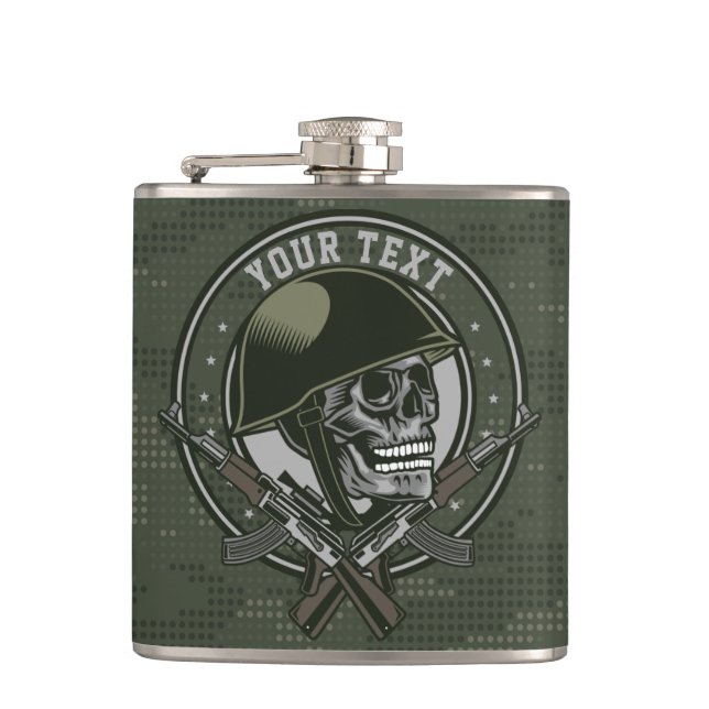 Personalized Military Camo Soldier Skull and Guns Flask (Front)