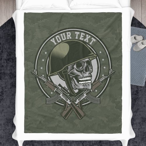 Personalized Military Camo Soldier Skull and Guns Fleece Blanket