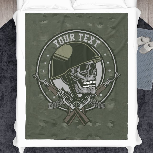 Personalized Military Camo Soldier Skull and Guns Fleece Blanket (Creator Uploaded)