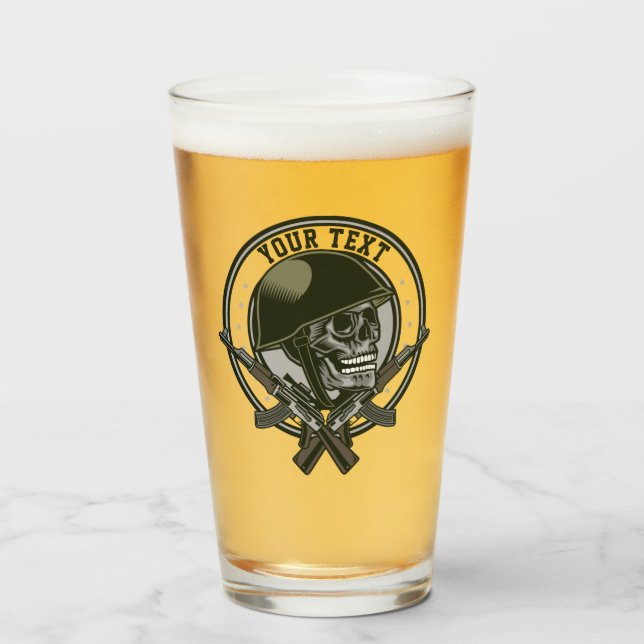 Personalized Military Camo Soldier Skull and Guns  Glass (Front Filled)