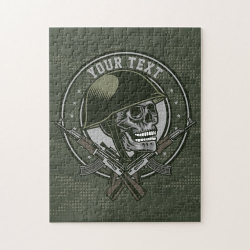 Personalized Military Camo Soldier Skull and Guns Jigsaw Puzzle