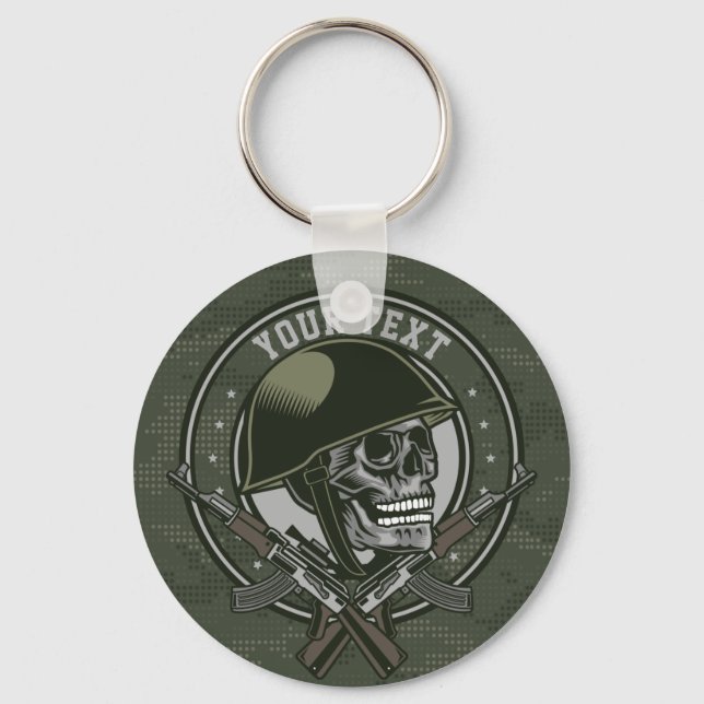 Personalized Military Camo Soldier Skull and Guns Keychain (Front)