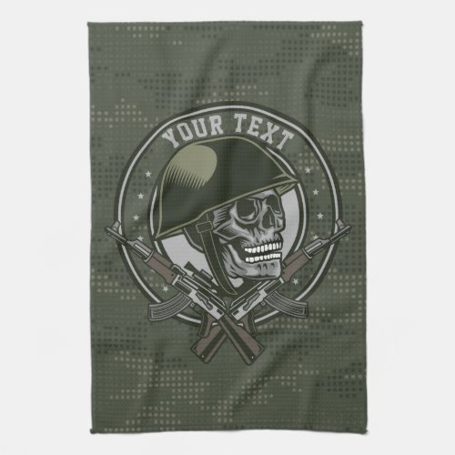 Personalized Military Camo Soldier Skull and Guns  Kitchen Towel