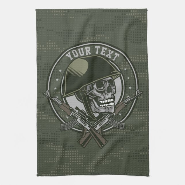 Personalized Military Camo Soldier Skull and Guns  Kitchen Towel (Vertical)