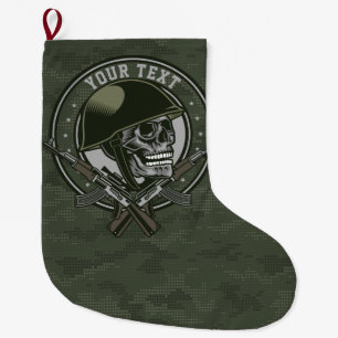 Personalized Military Camo Soldier Skull and Guns Large Christmas Stocking