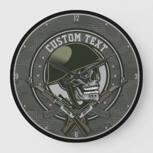 Personalized Military Camo Soldier Skull and Guns Large Clock