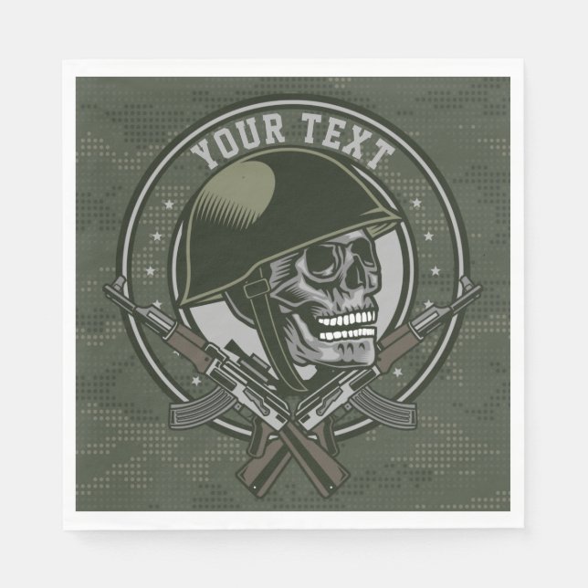 Personalized Military Camo Soldier Skull and Guns Napkins (Front)