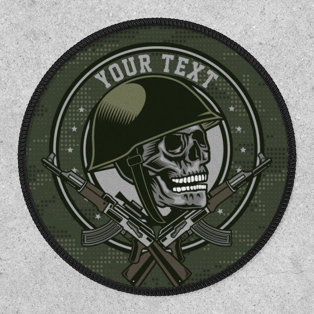 Personalized Military Camo Soldier Skull and Guns Patch (Front)