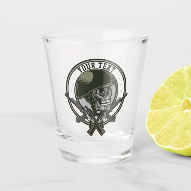 Personalized Military Camo Soldier Skull and Guns Shot Glass (Front)