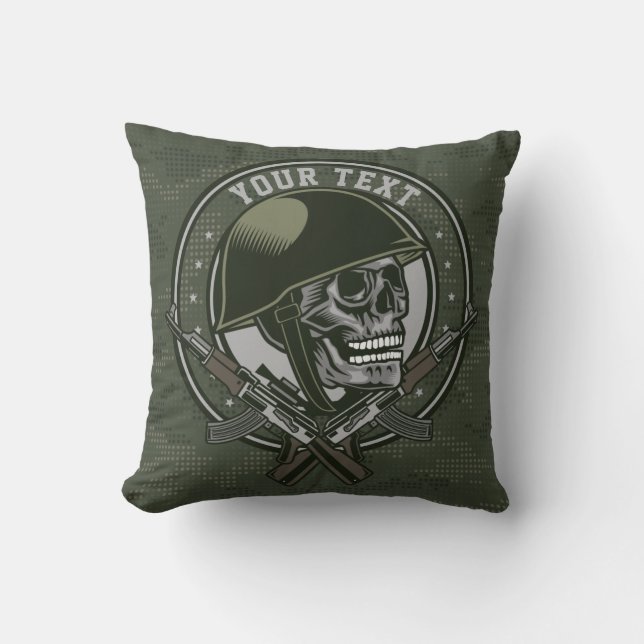 Personalized Military Camo Soldier Skull and Guns Throw Pillow (Front)