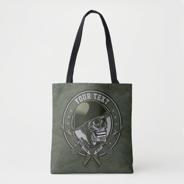 Personalized Military Camo Soldier Skull and Guns  Tote Bag (Front)