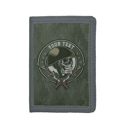 Personalized Military Camo Soldier Skull and Guns  Trifold Wallet