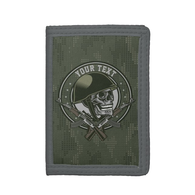 Personalized Military Camo Soldier Skull and Guns  Trifold Wallet (Front Vertical)