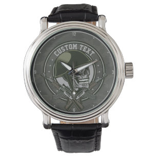 Personalized Military Camo Soldier Skull and Guns Watch