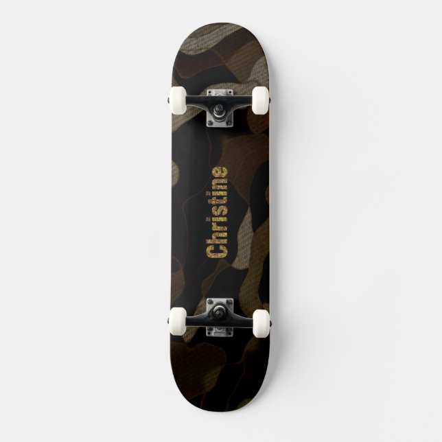 Personalized Military Camouflage Font Christine Skateboard Deck (Front)