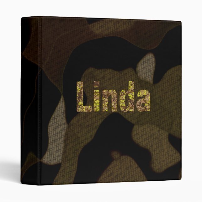 Personalized Military Camouflage Font Linda 3 Ring Binder (Front/Spine)