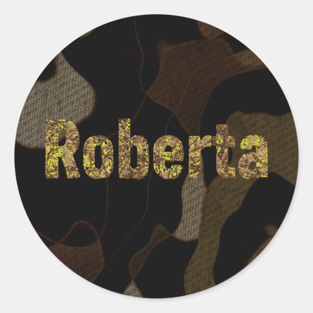 Personalized Military Camouflage Font Roberta Classic Round Sticker (Front)
