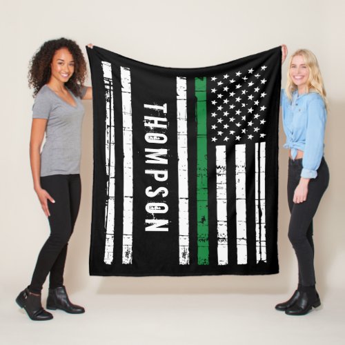Personalized Military Flag Thin Green Line Fleece Blanket