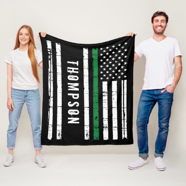 Personalized Military Flag Thin Green Line Fleece Blanket (In Situ)