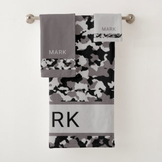 Personalized Military Gray Camo Camouflage Bath Towel Set
