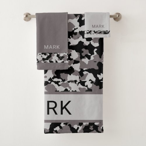 Personalized Military Gray Camo Camouflage Bath Towel Set