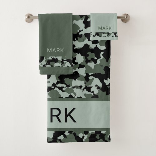 Personalized Military Green Camo Camouflage Bath Towel Set