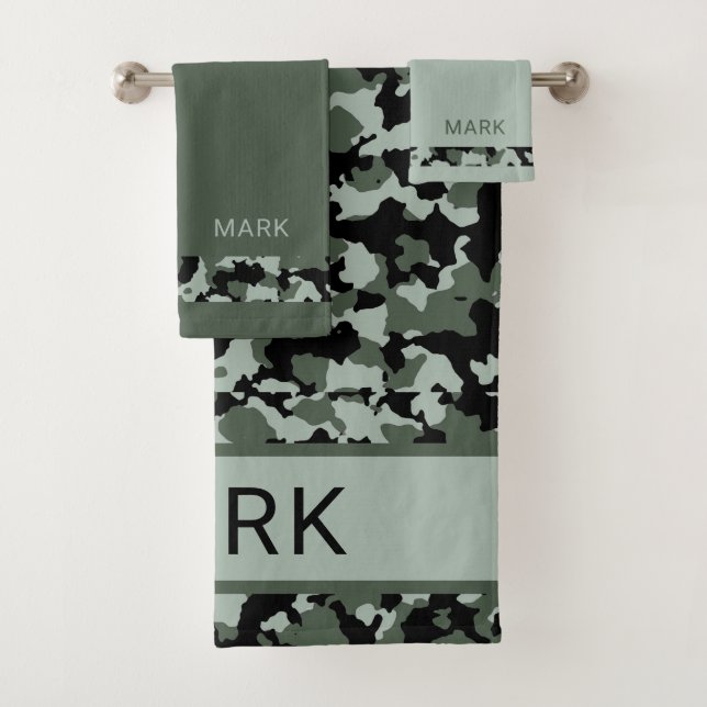 Personalized Military Green Camo Camouflage Bath Towel Set (Insitu)
