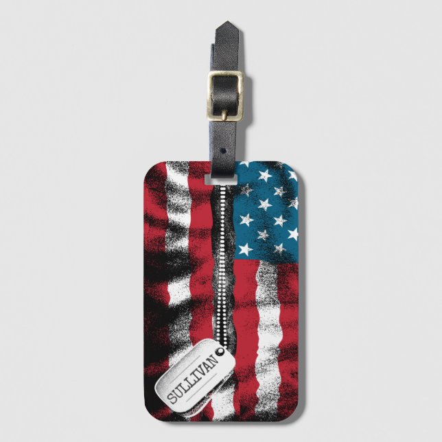 Personalized Military Soldier Dog Tag USA Flag  (Front Vertical)